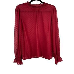 ModCloth Chiffon Hight Neck Blouse Large‎ Heart Print
